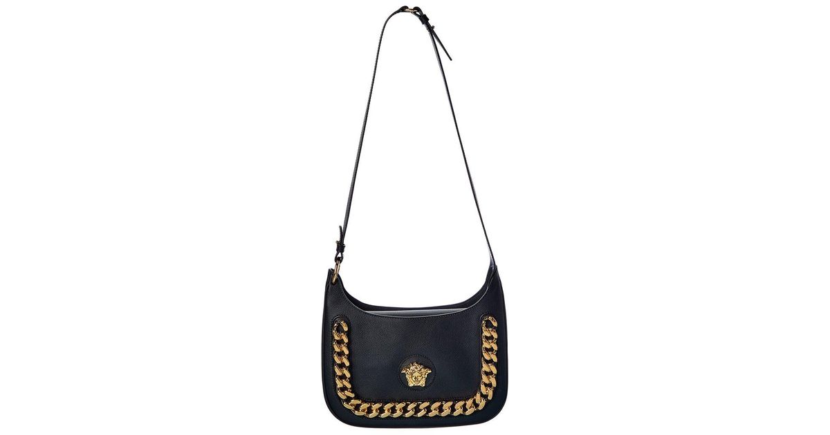Versace La Medusa Medium Leather Hobo Bag in Black Lyst UK
