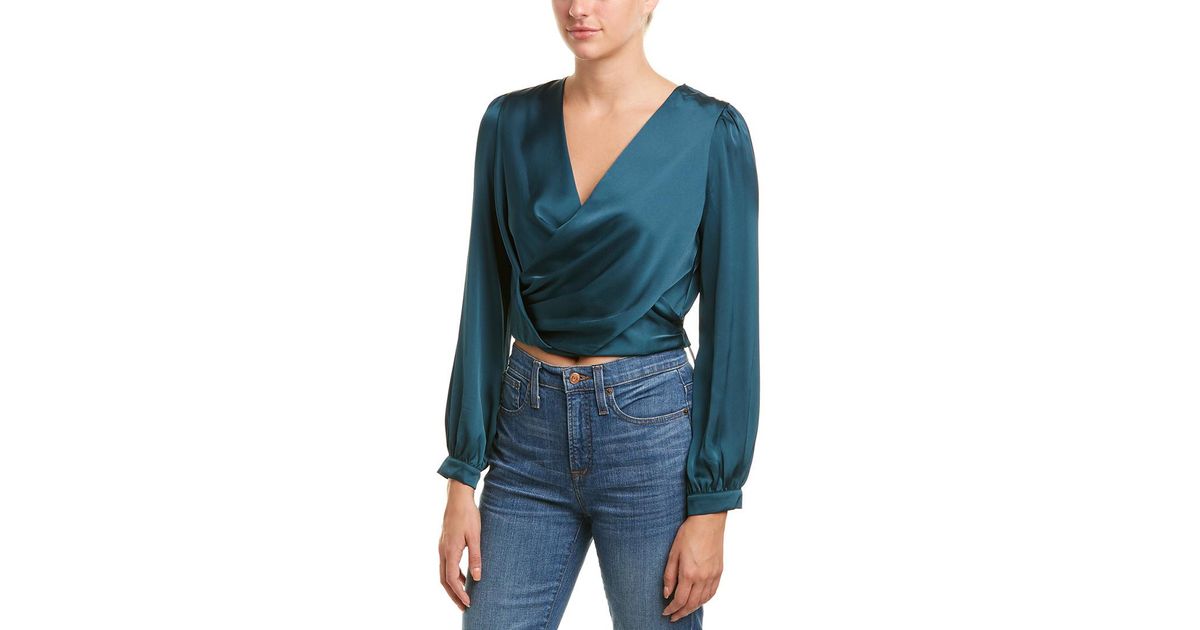 Astr The Label Satin Wrap Top in Green 