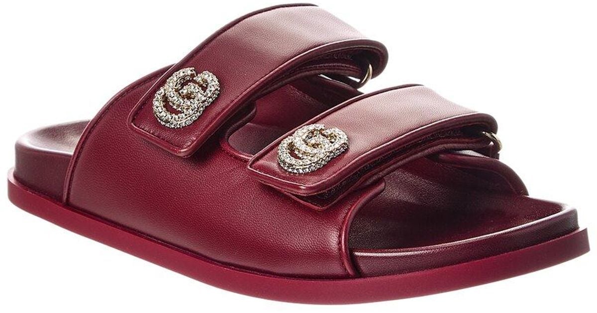 gucci-crystal-double-g-leather-sandal-in-red-lyst