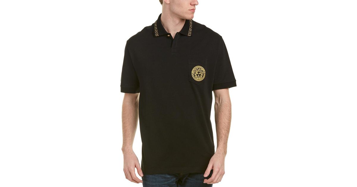 Versace Collection Embroidered Medusa Polo Shirt in Black for Men | Lyst