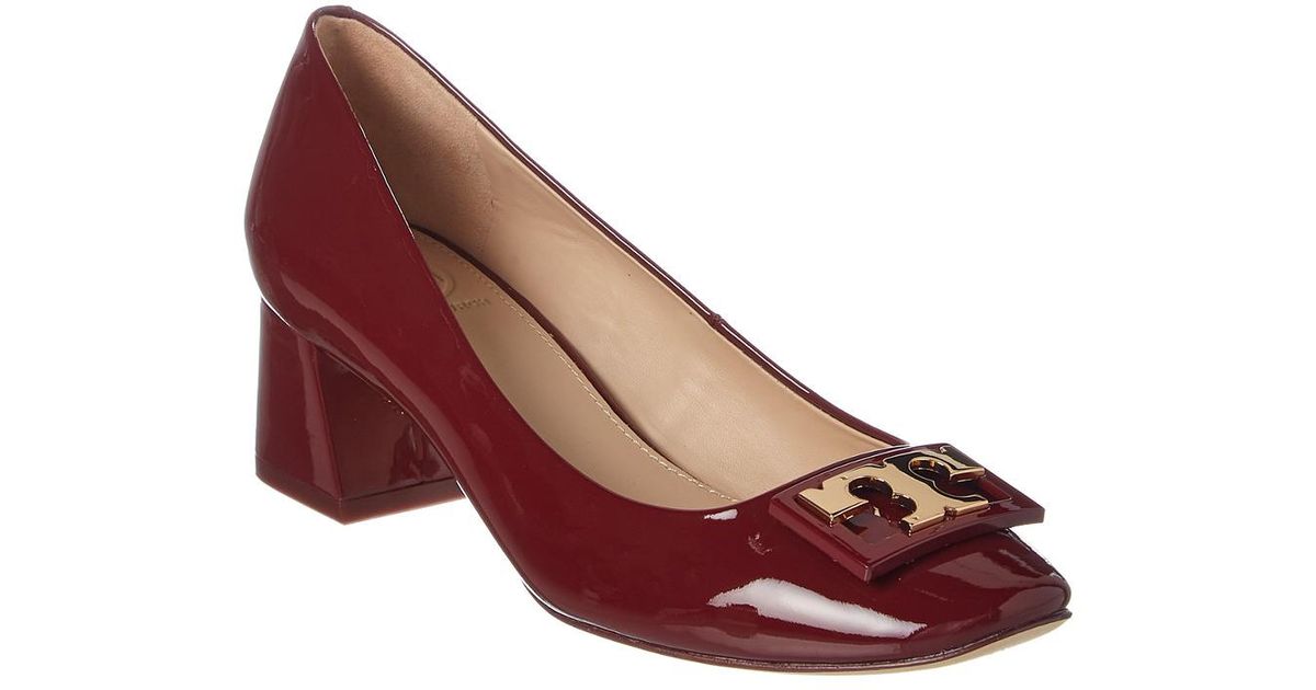 red leather pumps mid heel