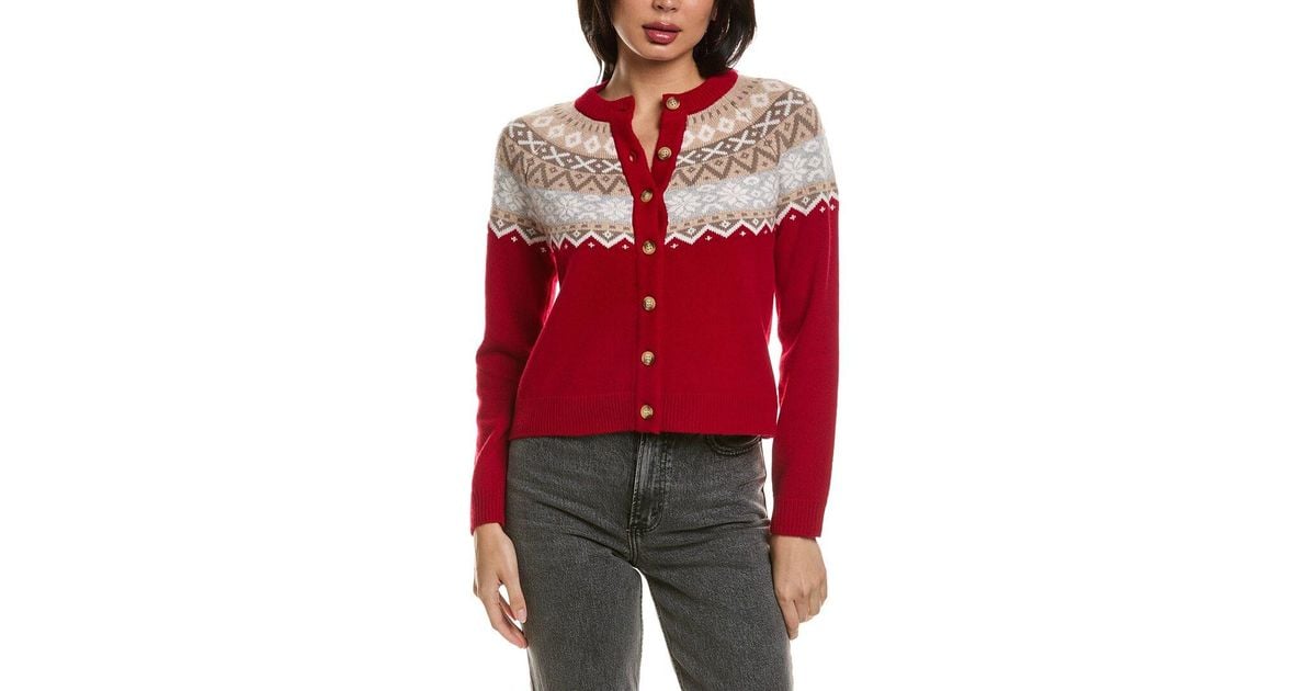 Hannah Rose Merino Wool Fair Isle Cardigan in Red | Lyst