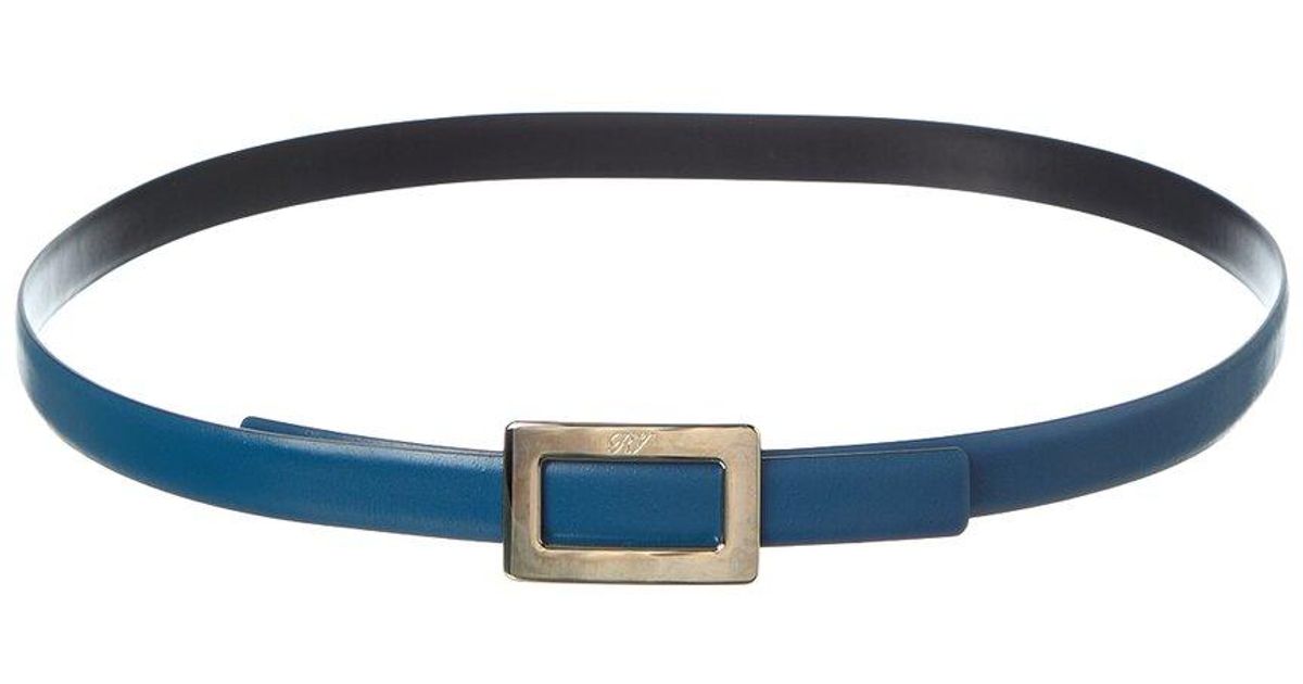 Roger Vivier Blue Leather Belt with Gold Buckle Federal Blue Mock Caiman Belt - Durable Italian Leather  main image 3