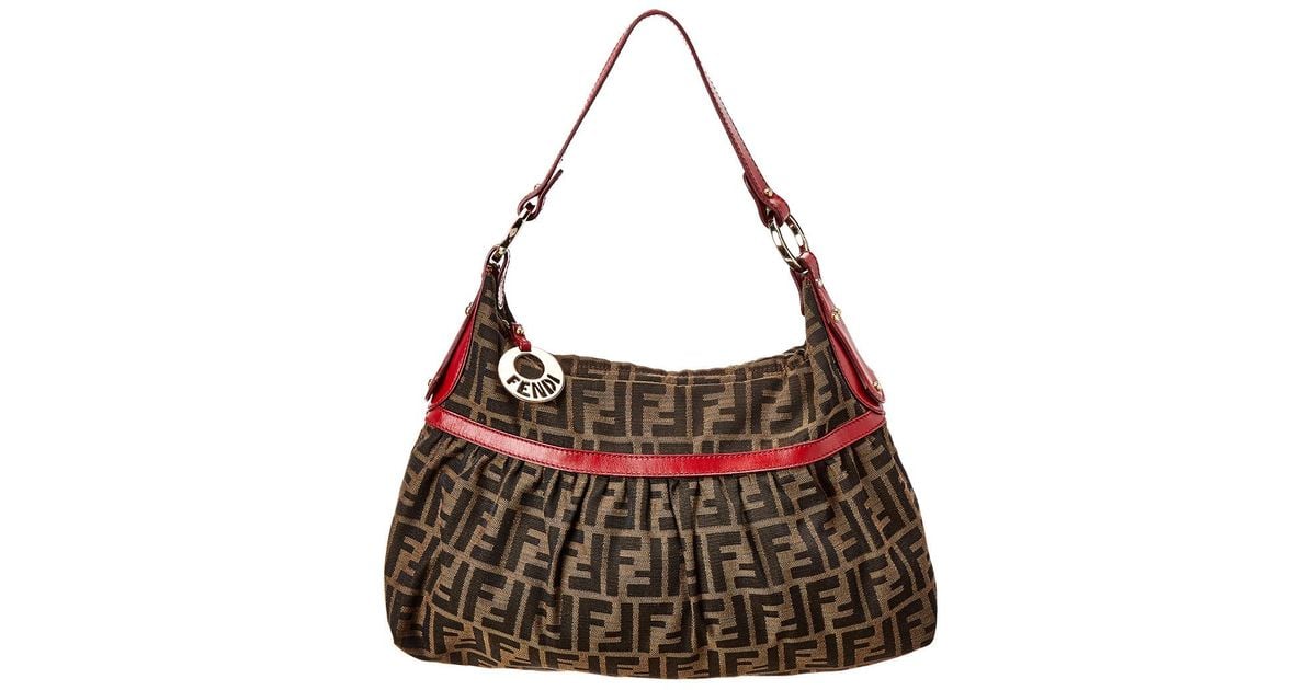 Fendi Brown Zucca Canvas And Red Leather Selleria Boston Bag Available For  Immediate Sale At Sotheby's