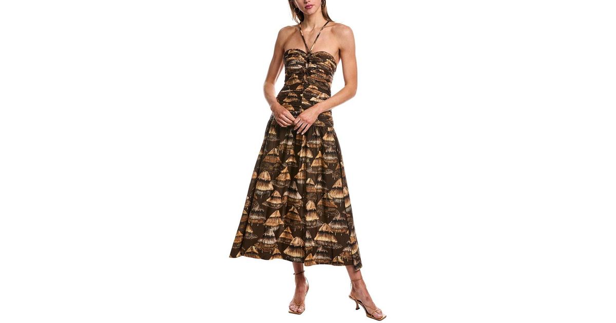 FARM Rio Ruched Maxi Dress in Brown | Lyst