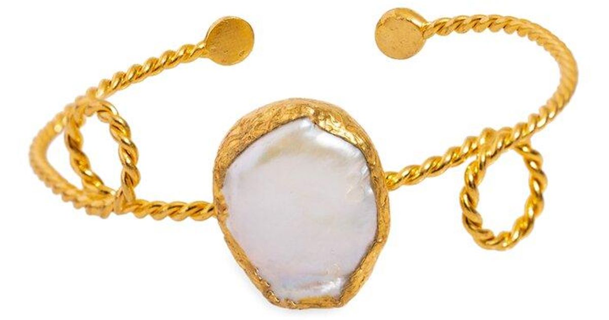 Ebru Jewelry Pearl Collection Plated 0.8In Pearl Cuff Bracelet in ...