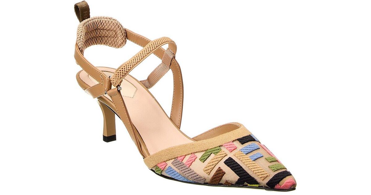 Fendi Ff Colibri Lite Medium Mesh & Leather Slingback Mule