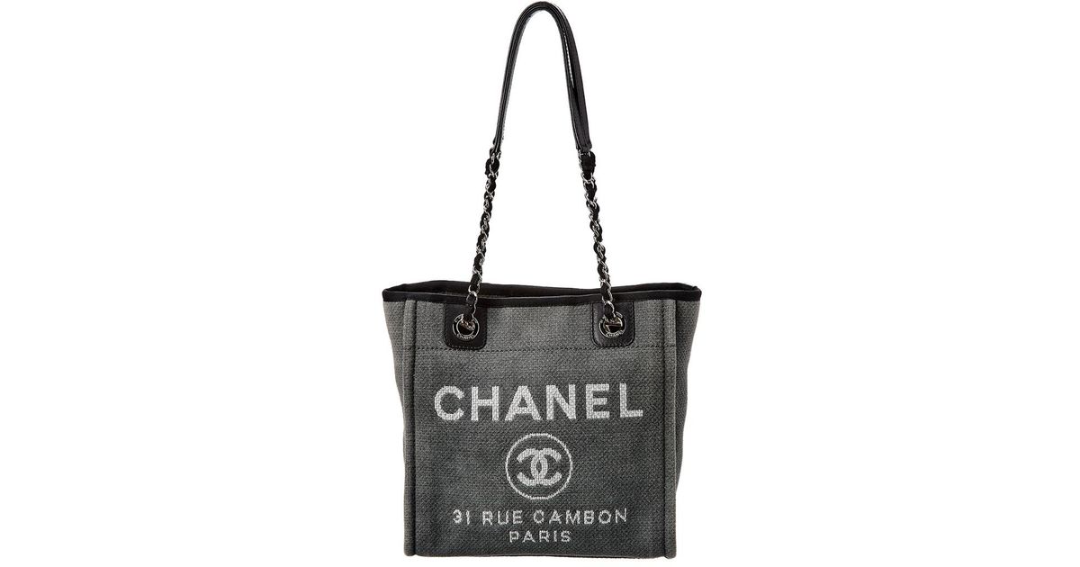 chanel blue canvas tote