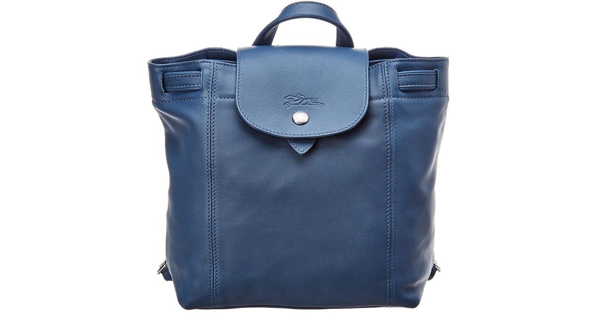 Longchamp Blue Le Pliage Cuir Xs Leather Backpack