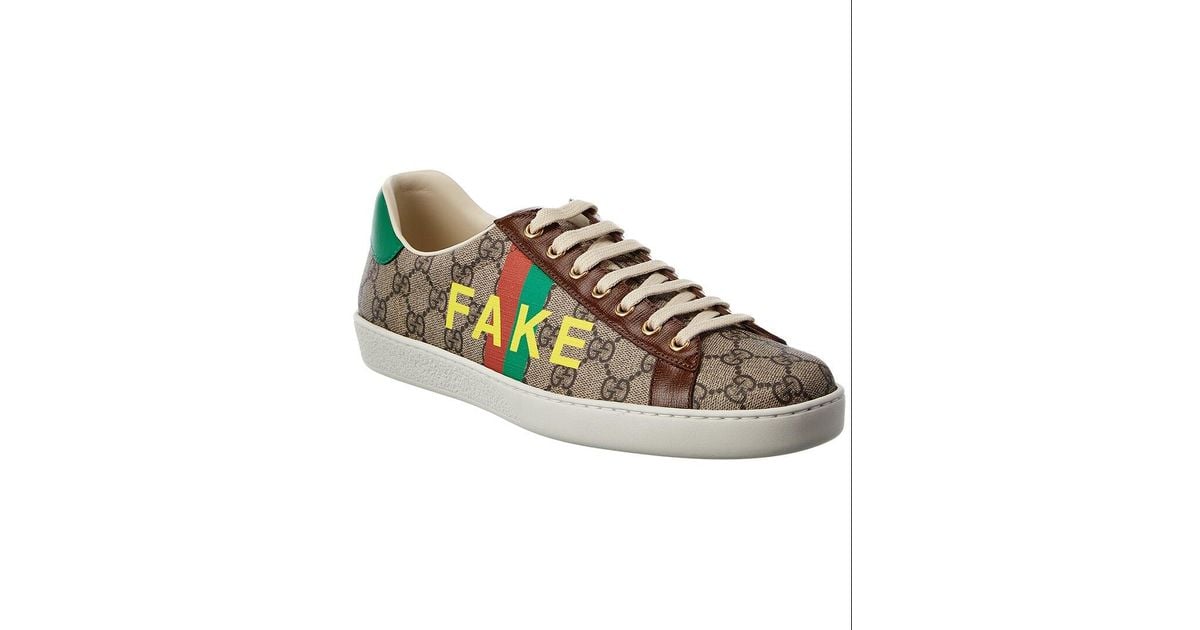 Gucci Ace Fake Not Leather Trim Sneaker In Brown For Men Lyst gucci-ace-fake-not-leather-trim-sneaker-in-brown-for-men-lyst