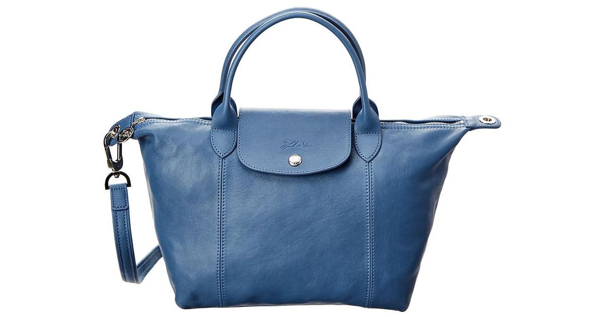 Longchamp Le Pliage Cuir Small Leather Top Handle Tote in Blue Lyst