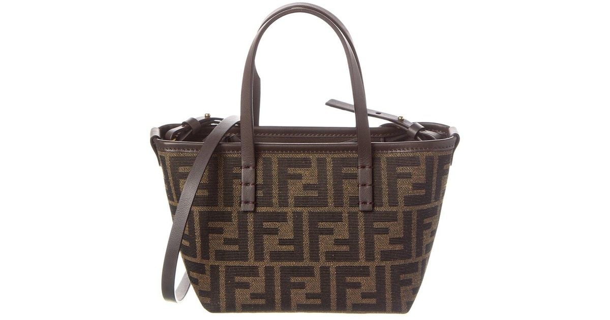 【関税&送料込】Fendi Roll Mini Tote Bag In Ff Jacquard And Mini Roll Fabric Brown | Fendi