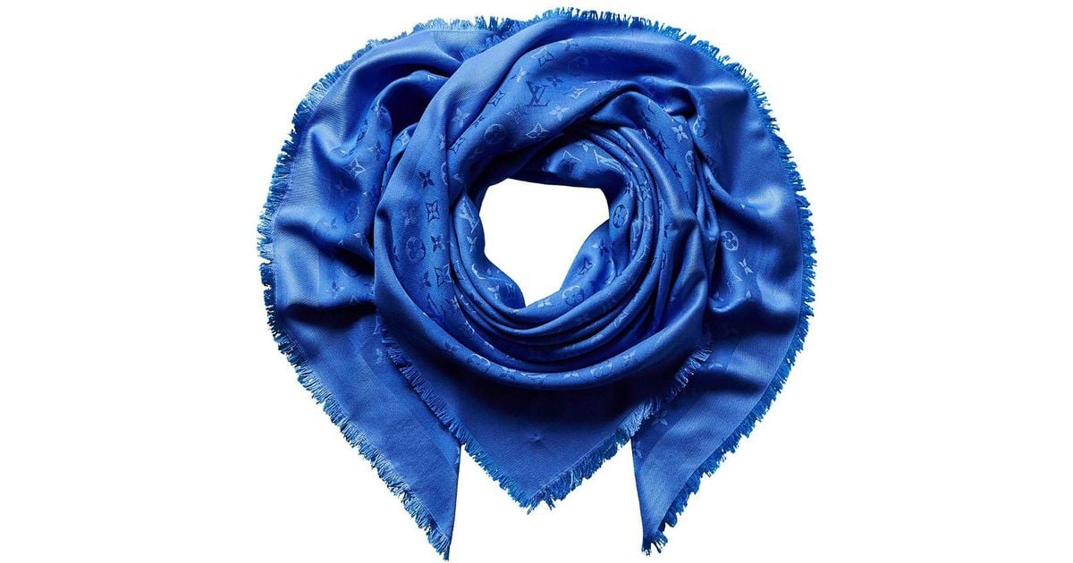 Louis Vuitton Royal Blue Monogram Silk & Wool-blend Shawl