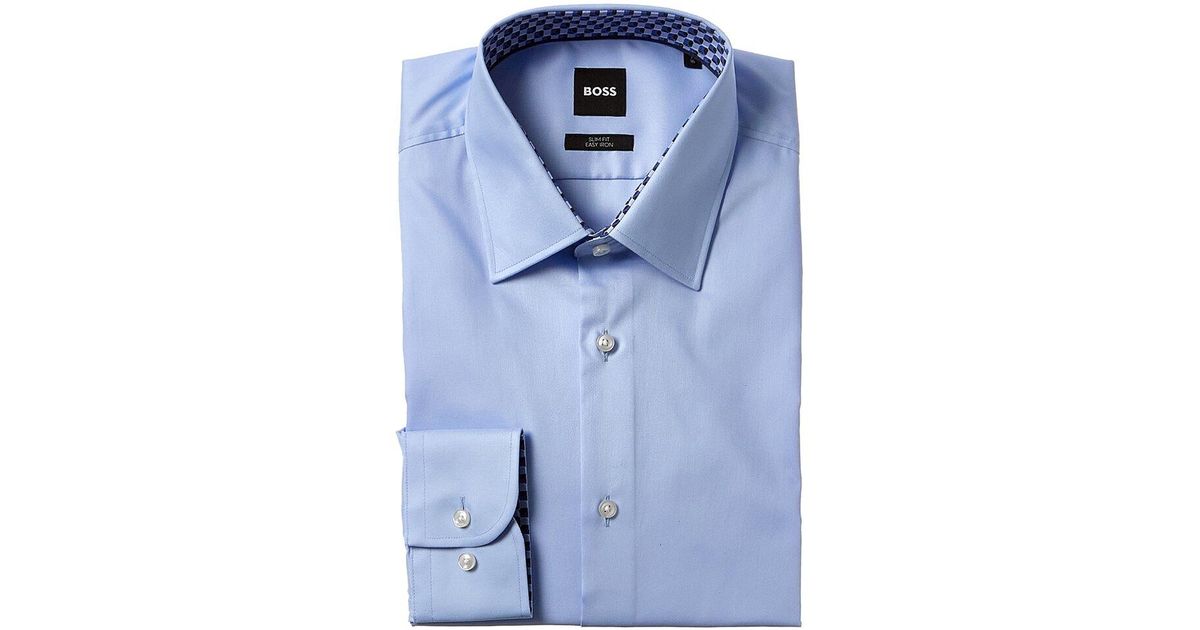 Hugo boss blue shirt white collar cheap