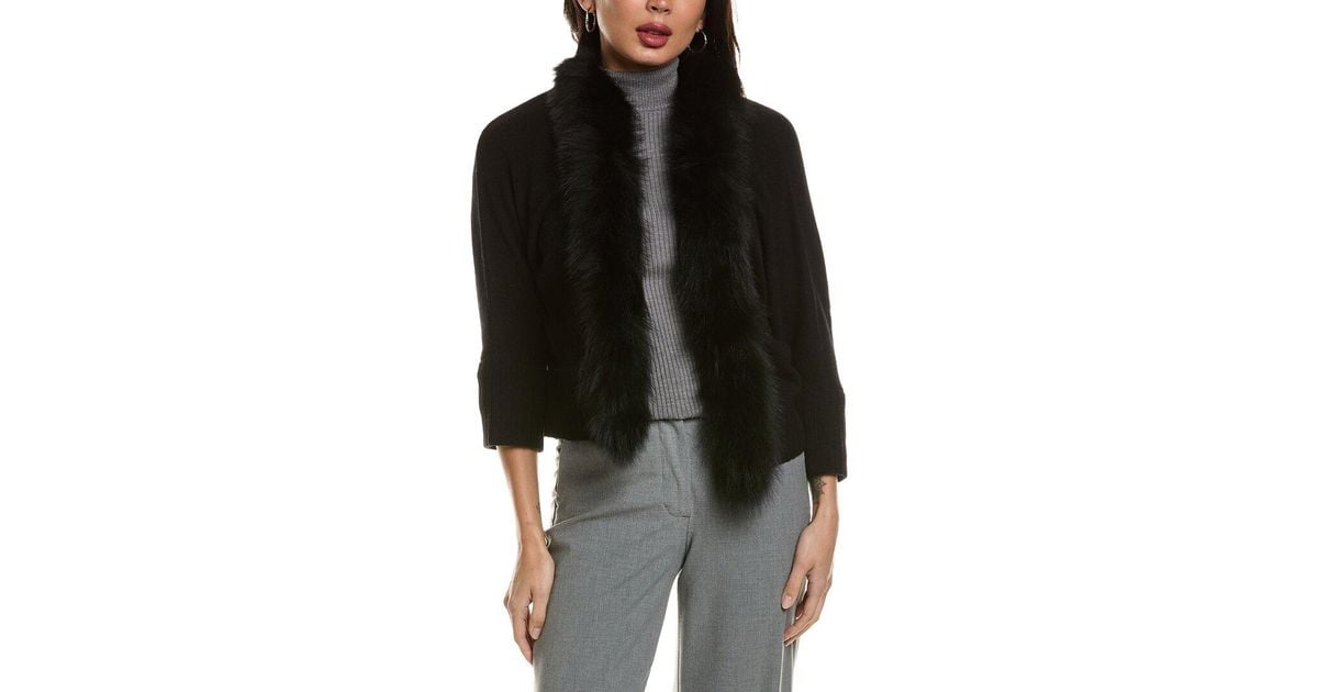 Fit Fox Hannah Rose Merino Wool Fox Trim Shrug in Black | Lyst