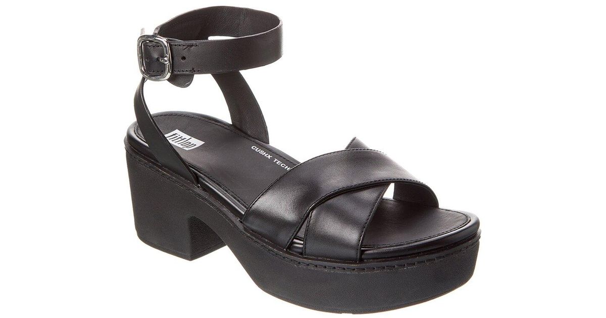 Fitflop Pilar Crossover Leather Ankle-strap Platform Sandal in Black | Lyst