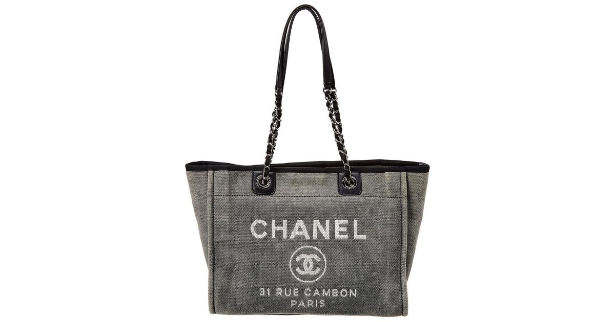 Chanel Grey Canvas Large Deauville Tote in Gray | Lyst
