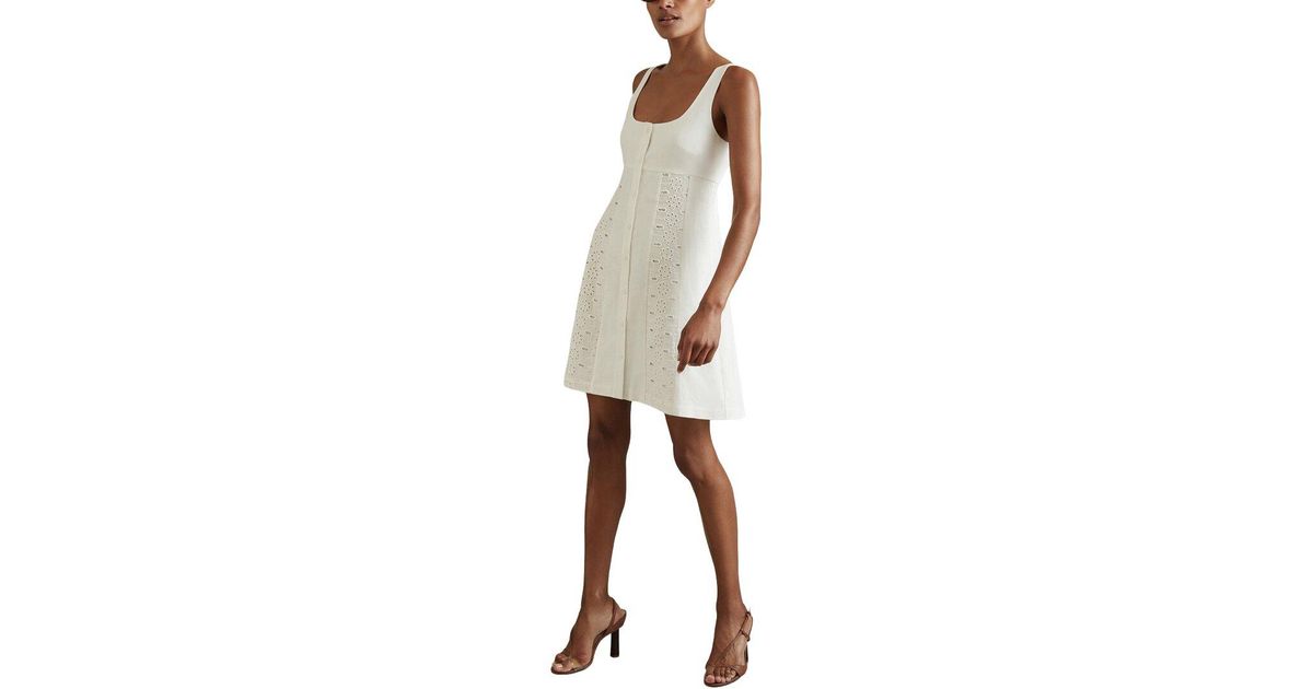 Reiss Dorothea Short Lace Linen Shift Dress in White | Lyst