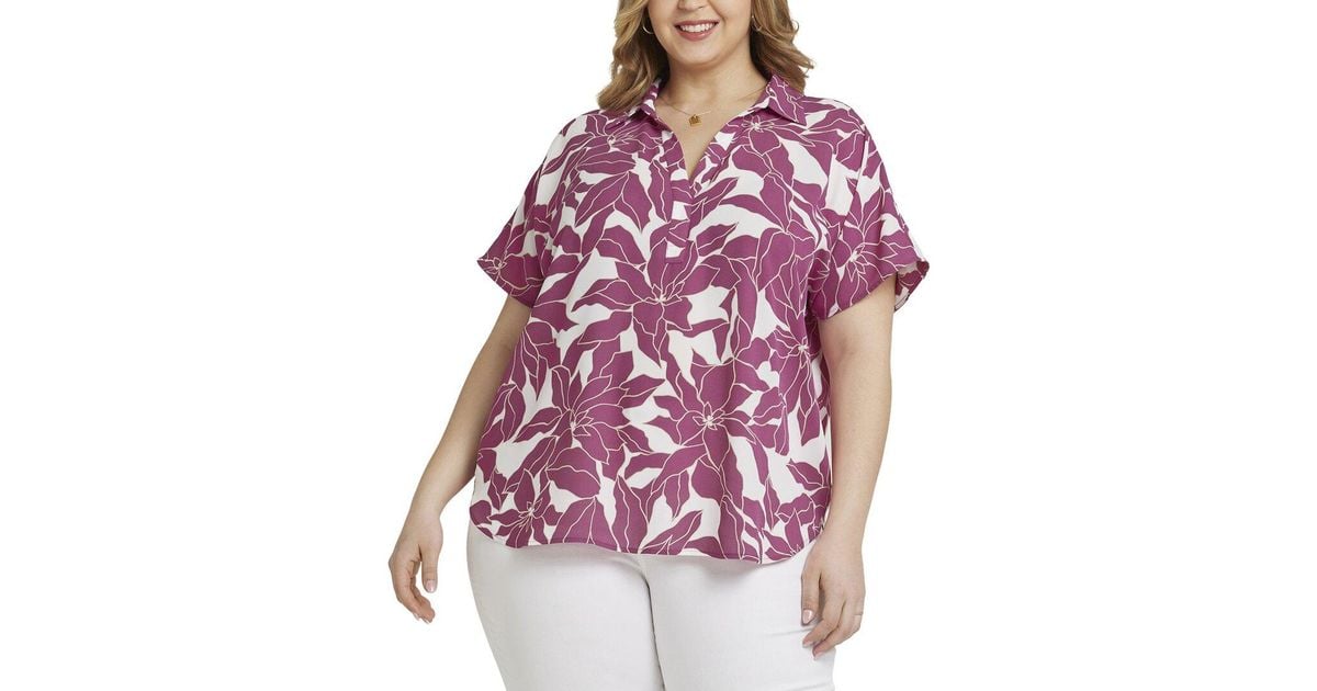 Split Color Converse NYDJ Plus Becky Blouse in Purple | Lyst