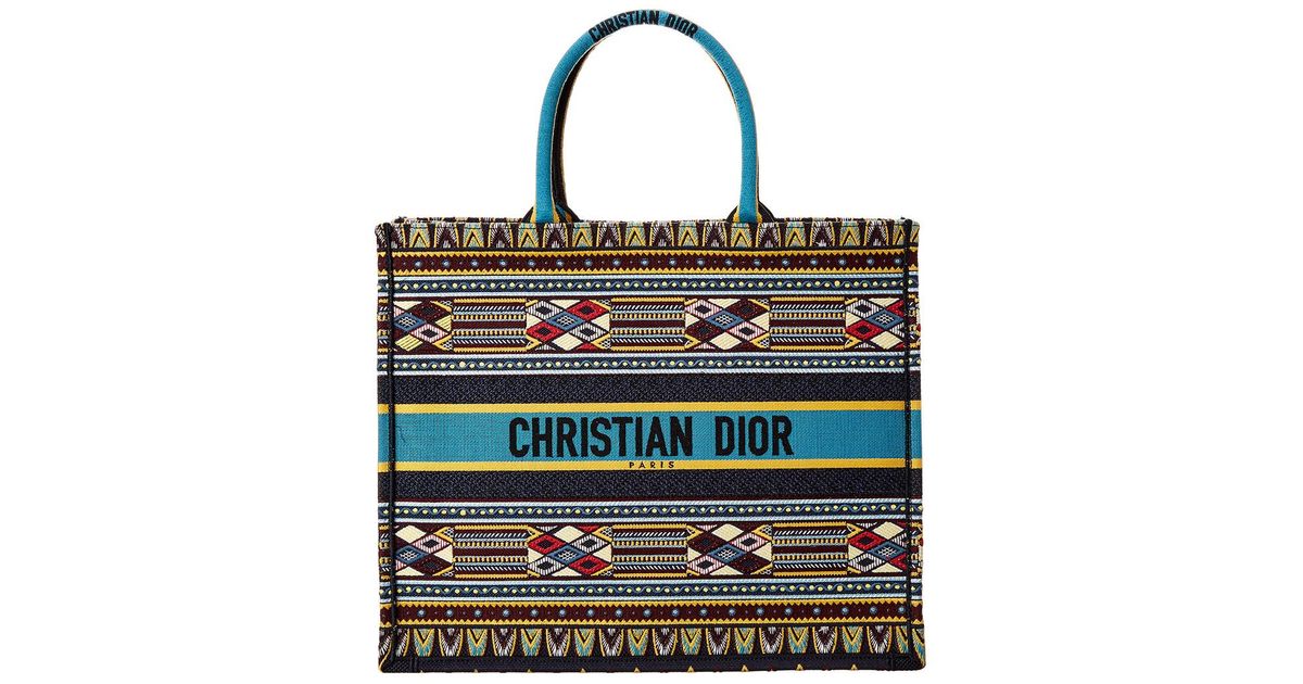 Dior Embroidered Canvas Book Tote in Blue | Lyst