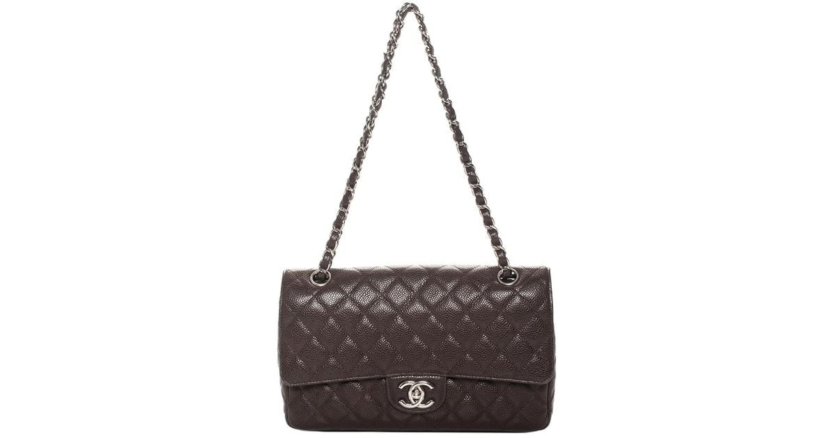 Chanel Dark Brown Quilted Caviar Leather Medium Double Flap Bag
