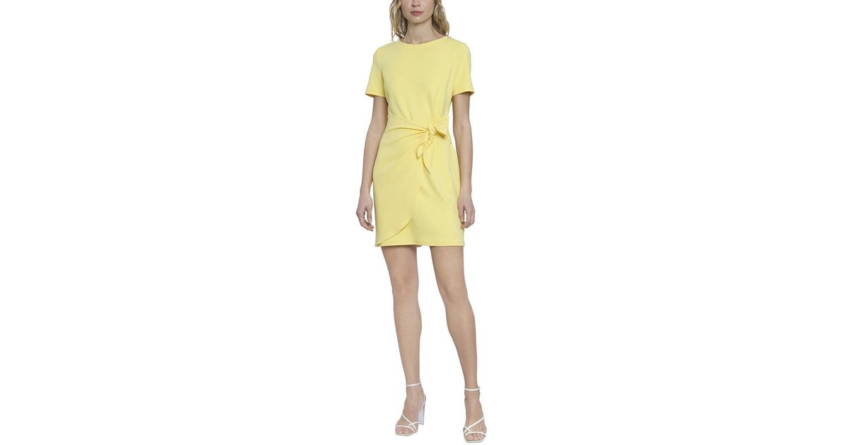 Donna Morgan Wrap Mini Dress in Yellow | Lyst