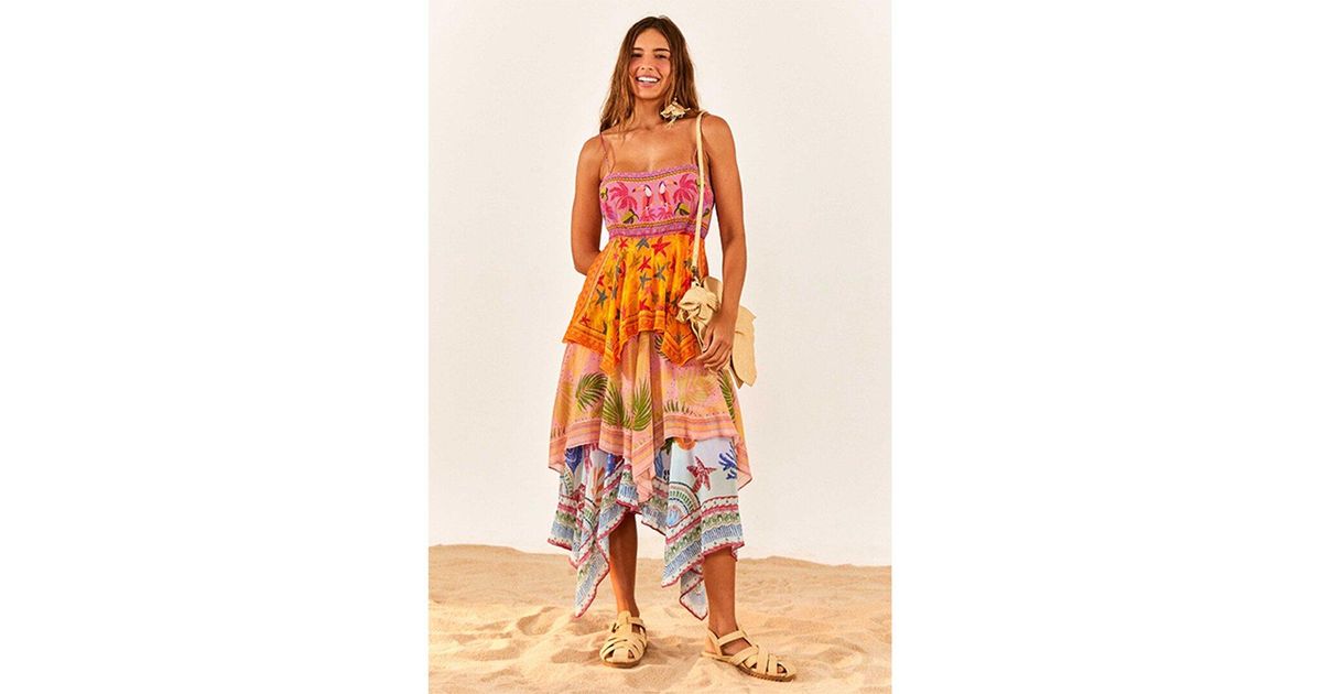 FARM Rio Mixed Scarves Midi Dress in Orange | Lyst