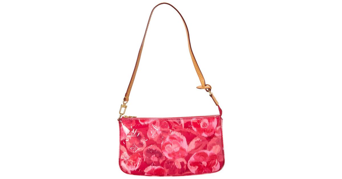Louis Vuitton Limited Edition Pink Ikat Flower Vernis Leather Pochette  Accessoires Nm in Red