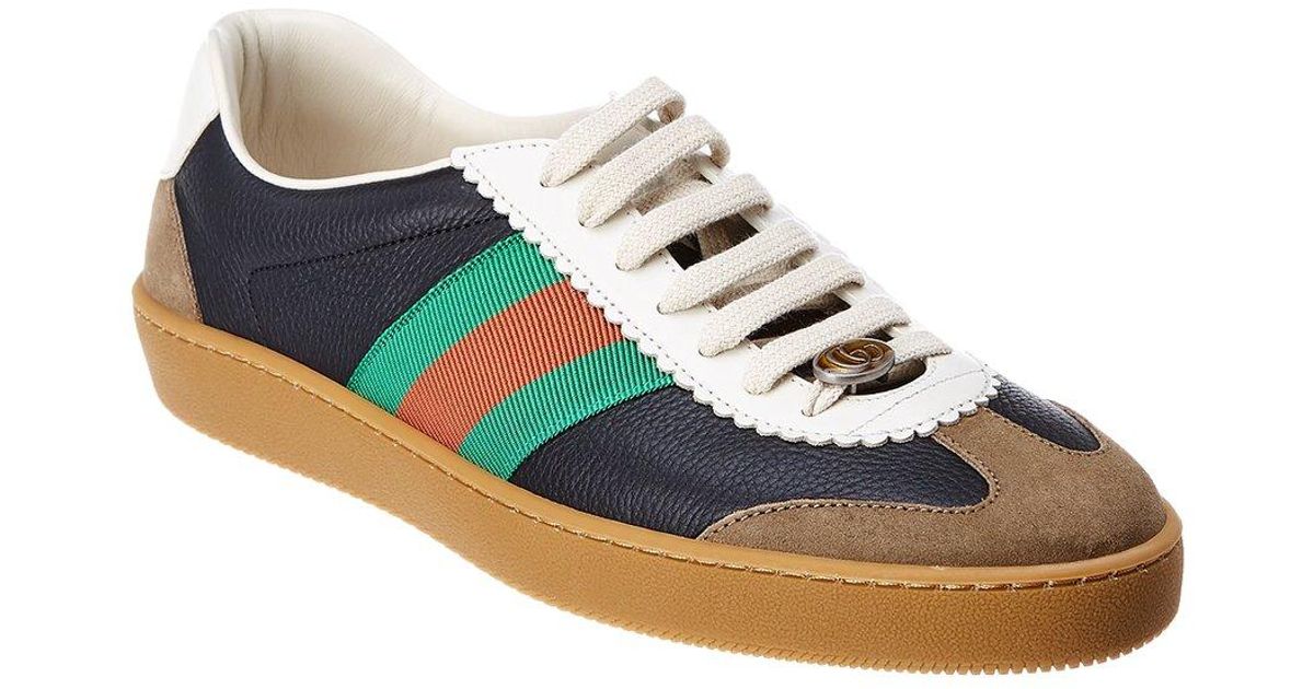 Gucci Web Leather & Suede Sneaker in Grey for Men | Lyst UK