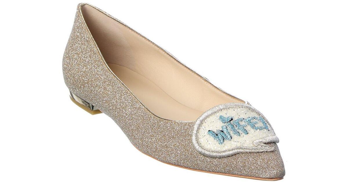 Sophia ster Leather Wifey For Lifey Glitter Flat in Gold (Metallic