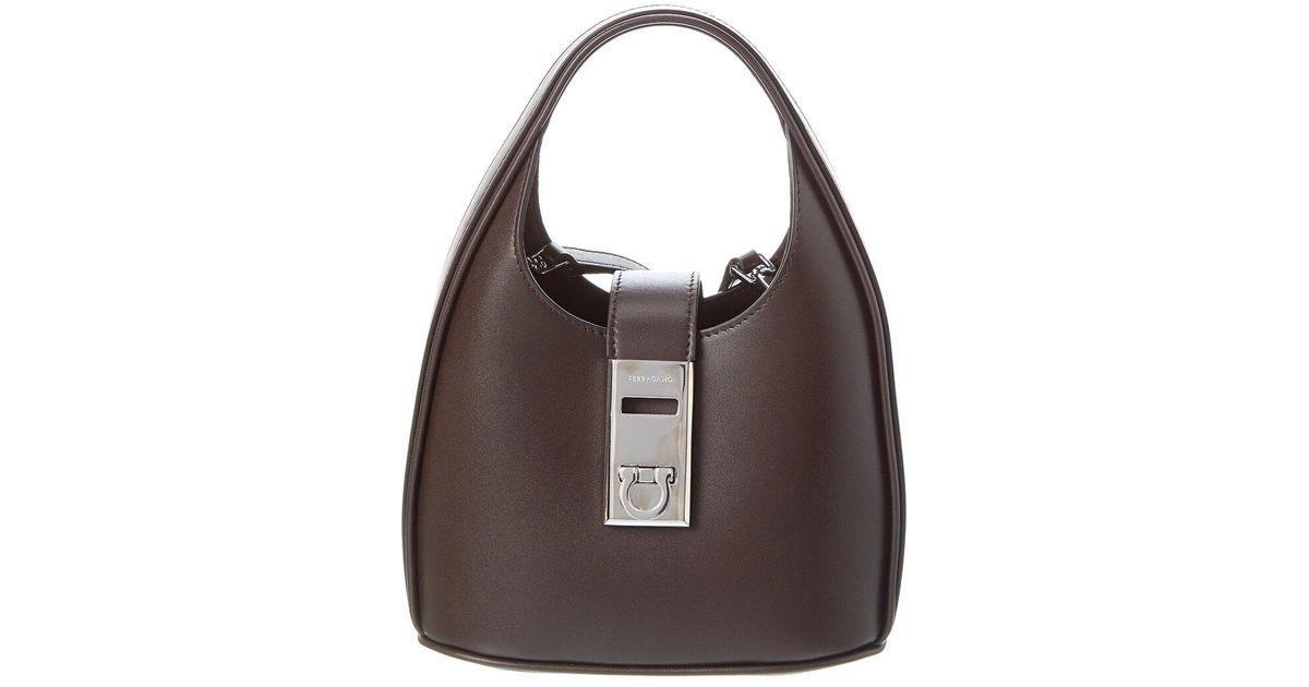 Salvatore Ferragamo AQ-21 0170 Black Leather Gancini Clasp Hobo Handbag  Italy