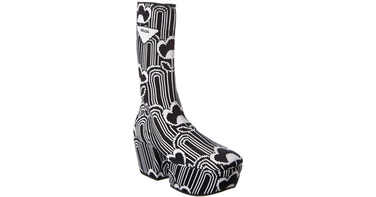 Prada Jacquard Knit Platform Boot in Black | Lyst Prada Jacquard Knit Platform Boot in Black | Lyst