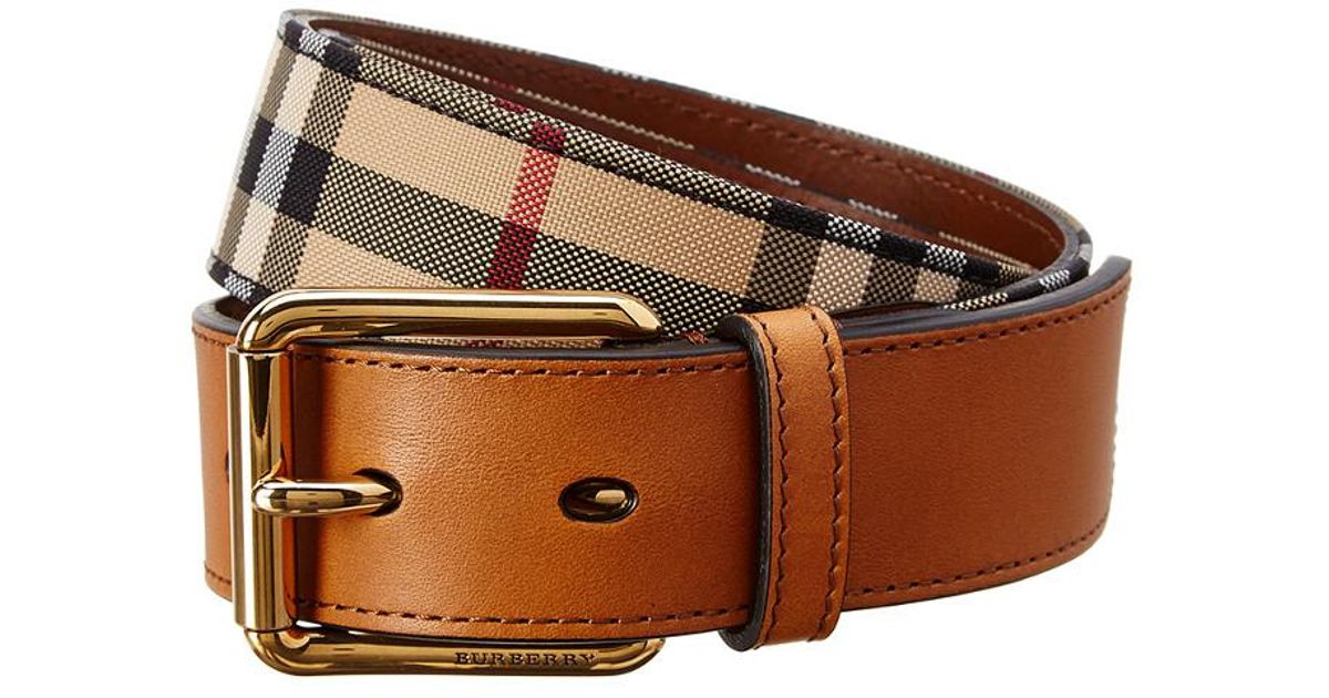 Burberry Horseferry Check & Leather Belt in Brown for Men - Lyst