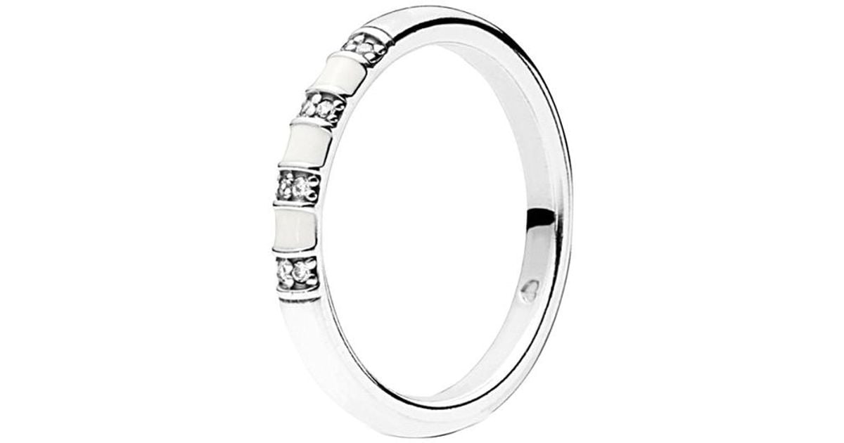 PANDORA Silver Cz & Enamel White Stripes Ring in Metallic - Lyst