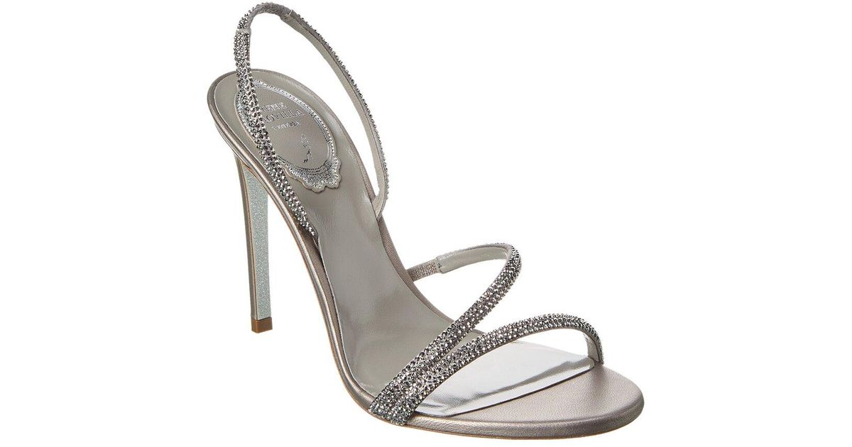 Rene Caovilla Irina Satin & Leather Sandal in Metallic | Lyst