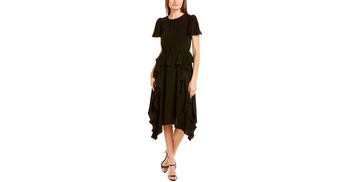 Karl Lagerfeld Silky Crepe Peplum Midi Dress in Black | Lyst