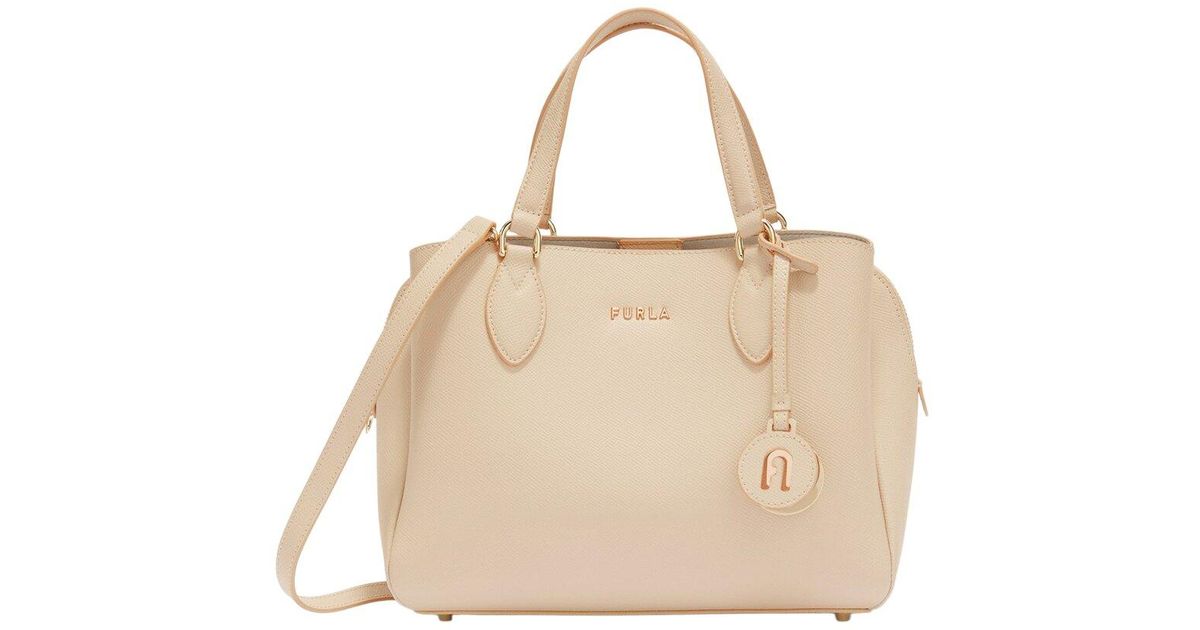 Furla Minerva Leather Tote in Natural | Lyst