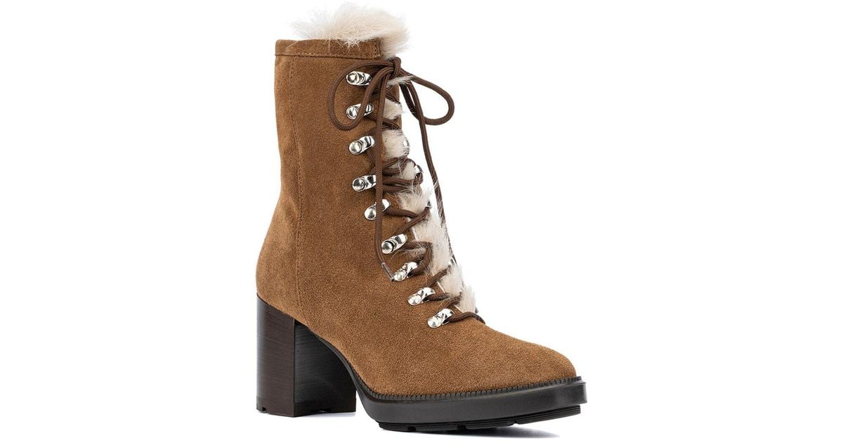 Aquatalia Irvina Weatherproof Suede Shearling Boot in Brown Lyst