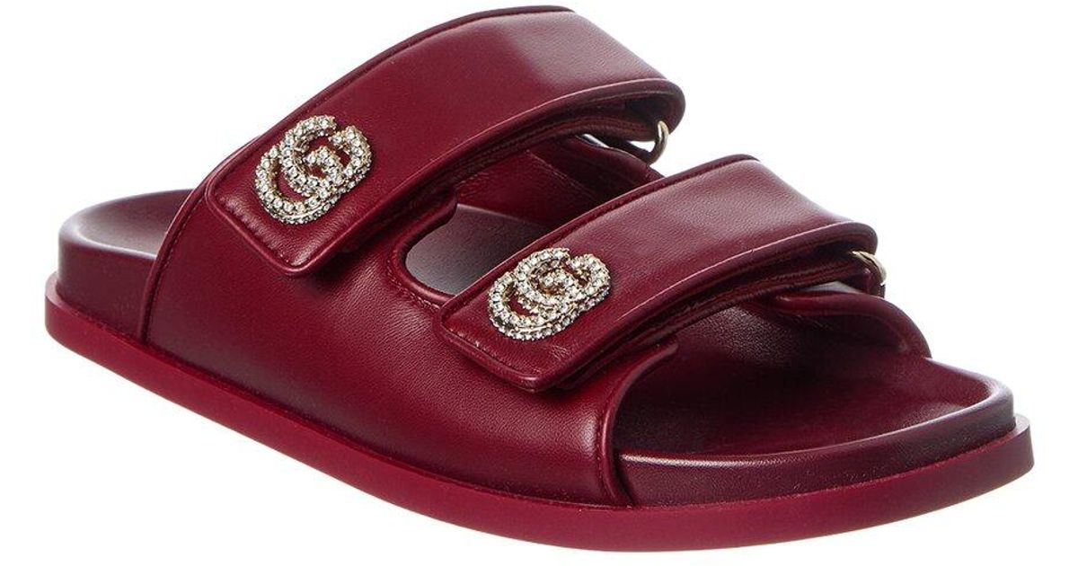 gucci-crystal-double-g-leather-sandal-in-red-lyst