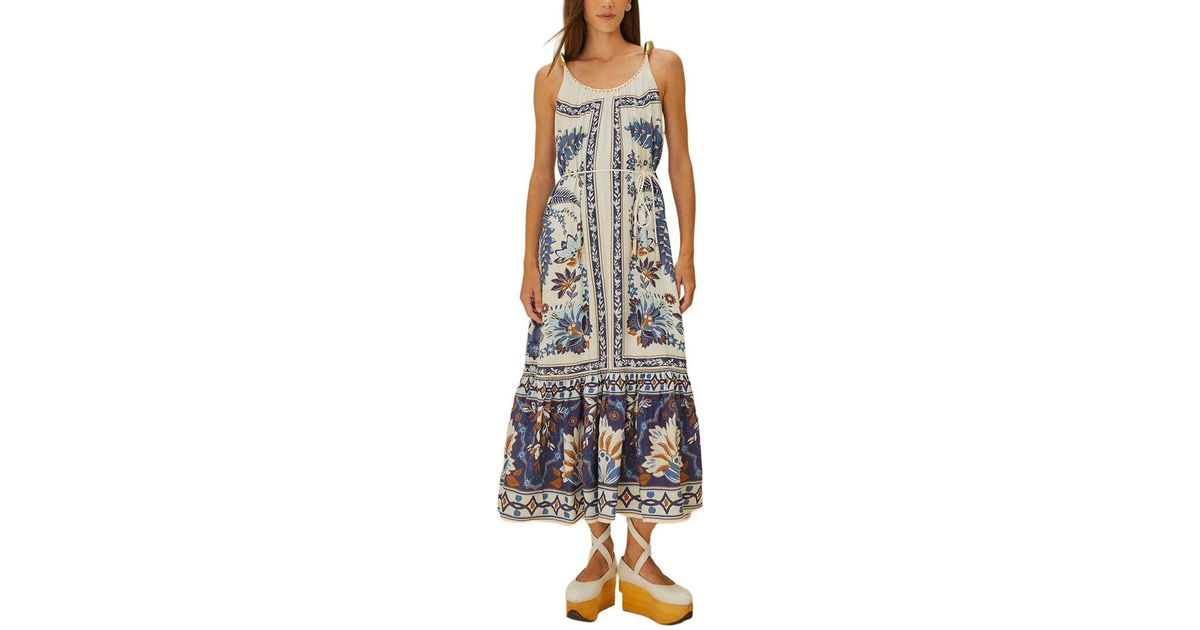 Fish Strap FARM Rio Linen-Blend Ana Tapestry Fish Straps Maxi Dress | Lyst UK