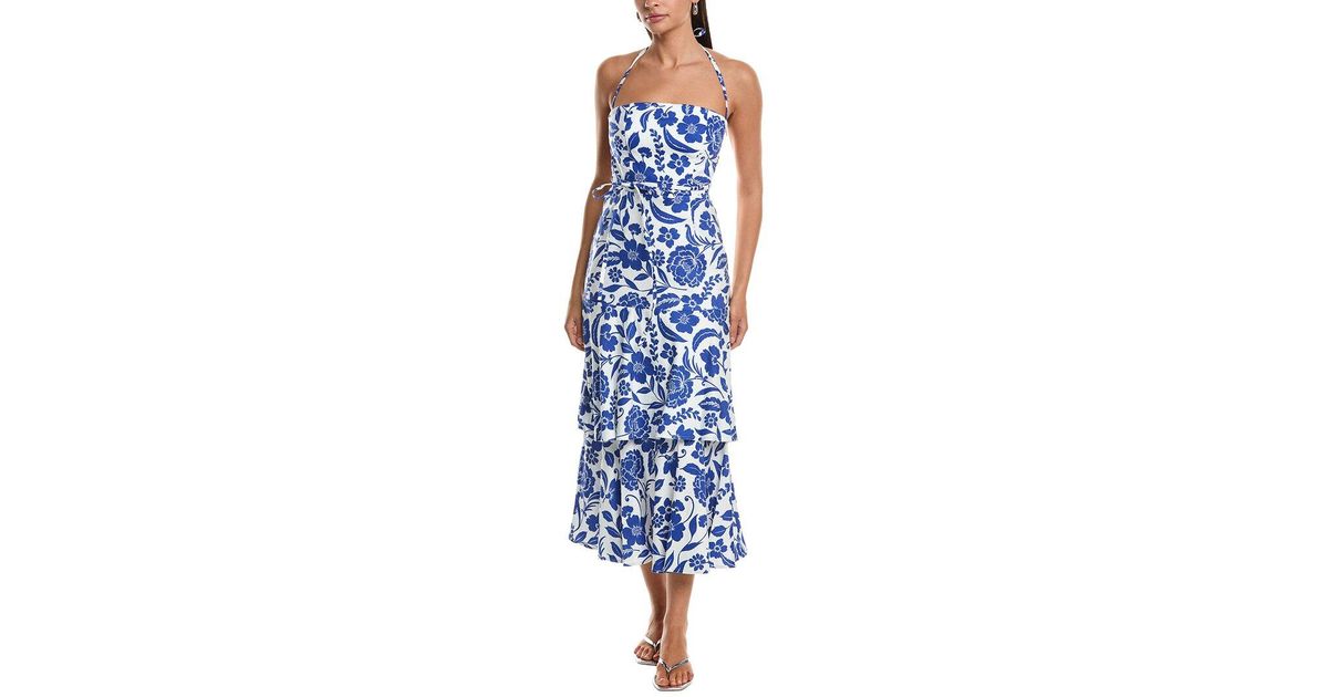 milly flowers of spain linen dress MILLY Flowers Of Spain Linen Dress in Blue & White