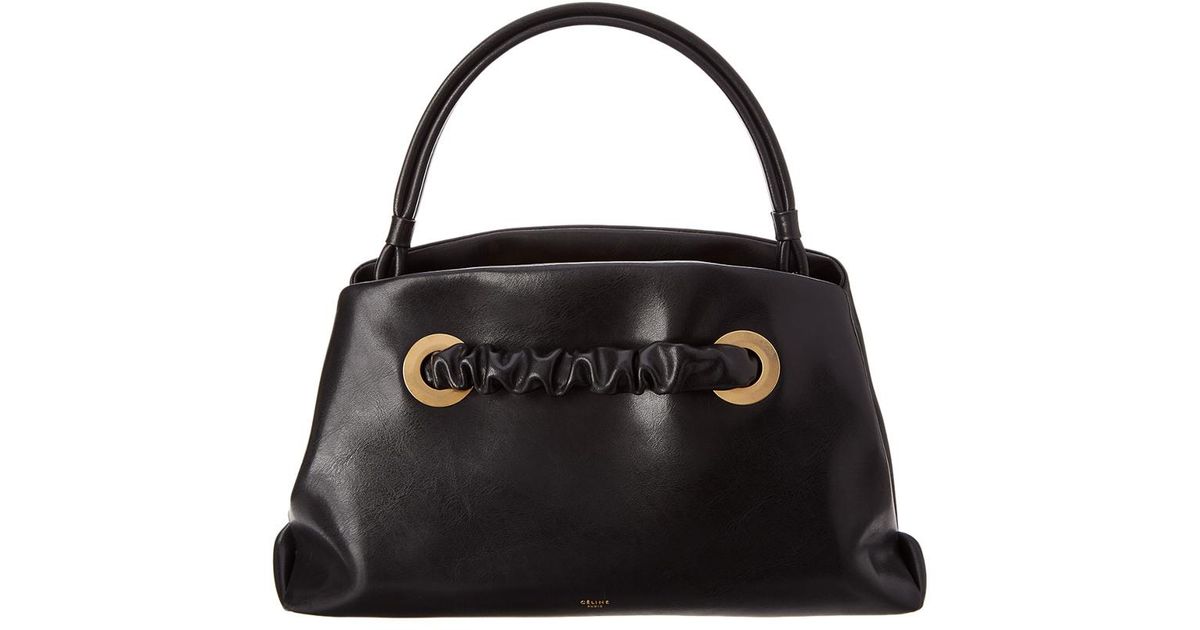 Celine Céline Small Eyelets Leather Shoulder Bag in Black | Lyst