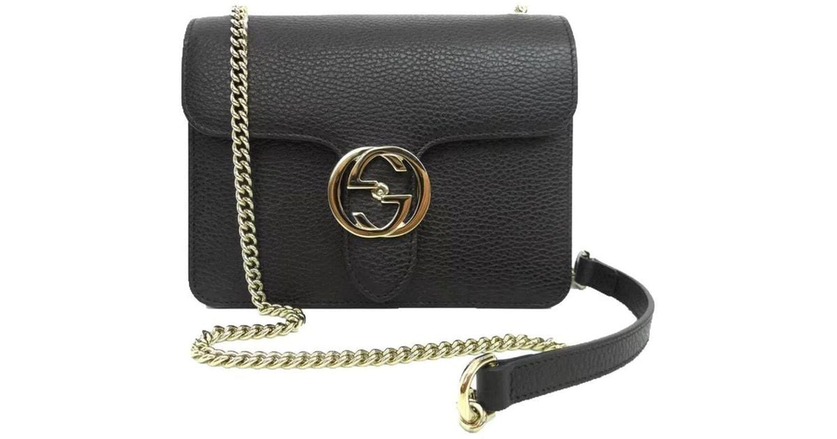 Gucci Black Leather Marmont Interlocking GG Crossbody Bag - Lyst