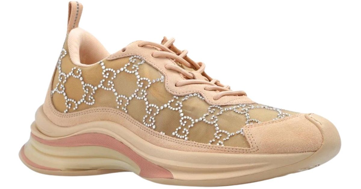Gucci Tela GG Crystal Mesh Runner Sneakers in Natural | Lyst