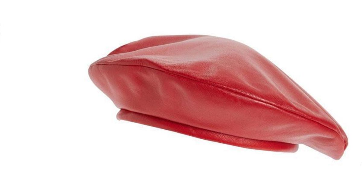 Gucci Hibiscus Red Leather Beret Hat Lyst