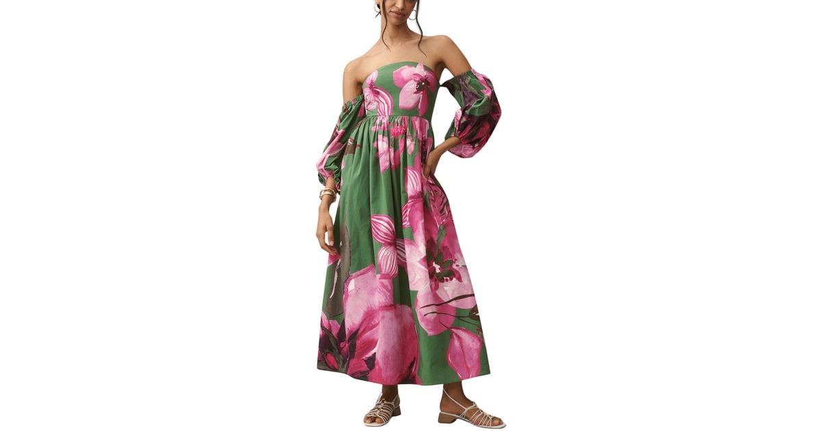 Anthropologie Off-the-shoulder Floral Printed Maxi Dress | Lyst