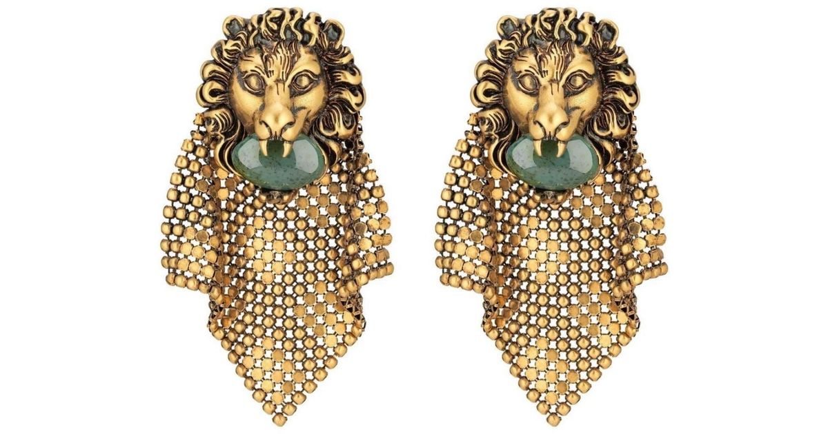 Gucci Lion Head Mesh Earrings in Metallic | Lyst