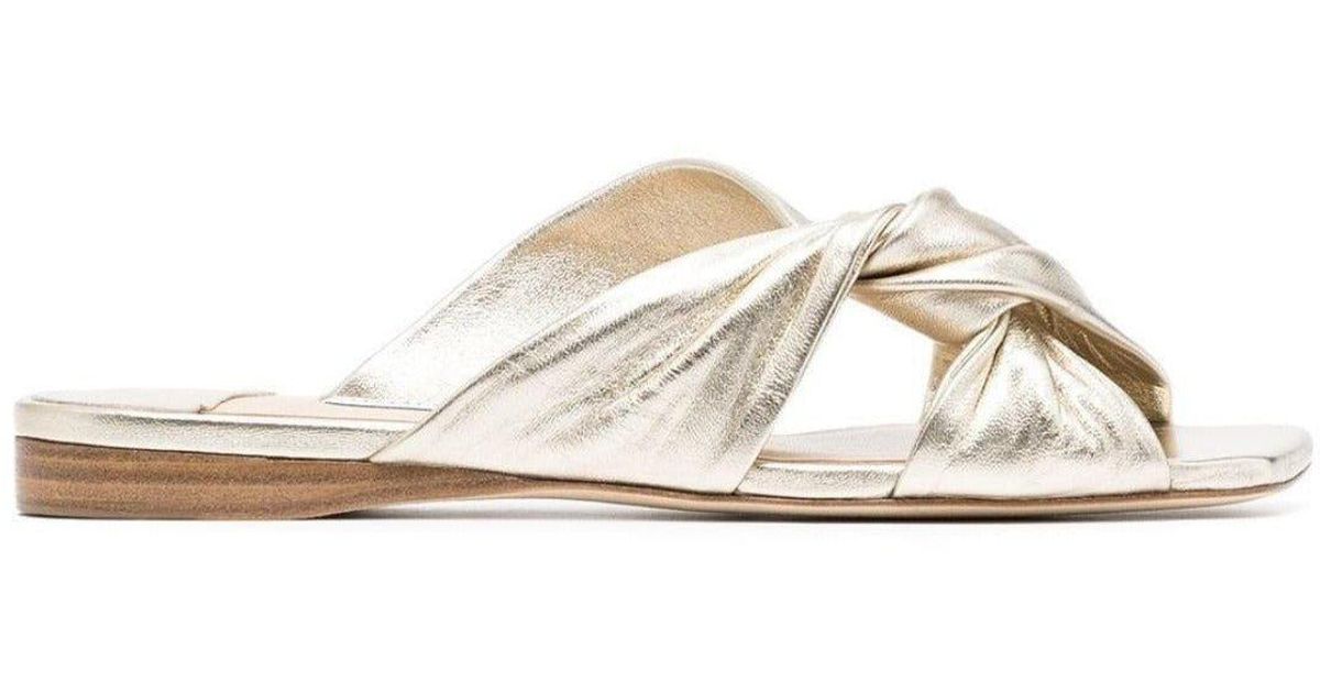 Jimmy Choo Leather Narisa Twist Slide Sandal in Gold (Natural) | Lyst