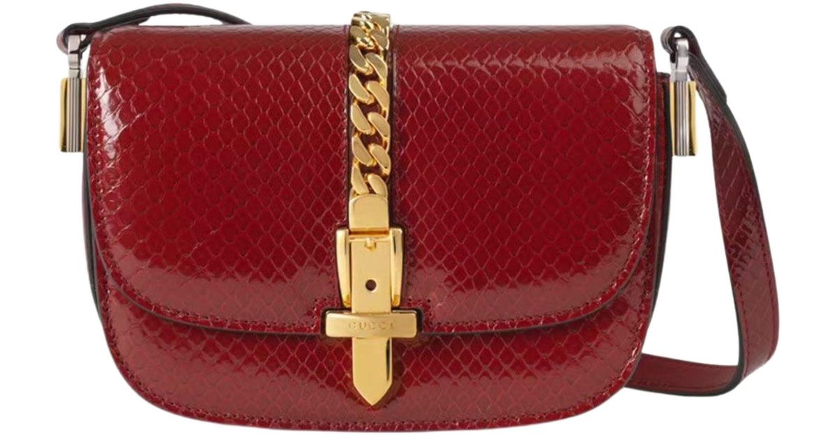 Gucci Sylvie 1969 Python Mini Shoulder Bag in Red | Lyst