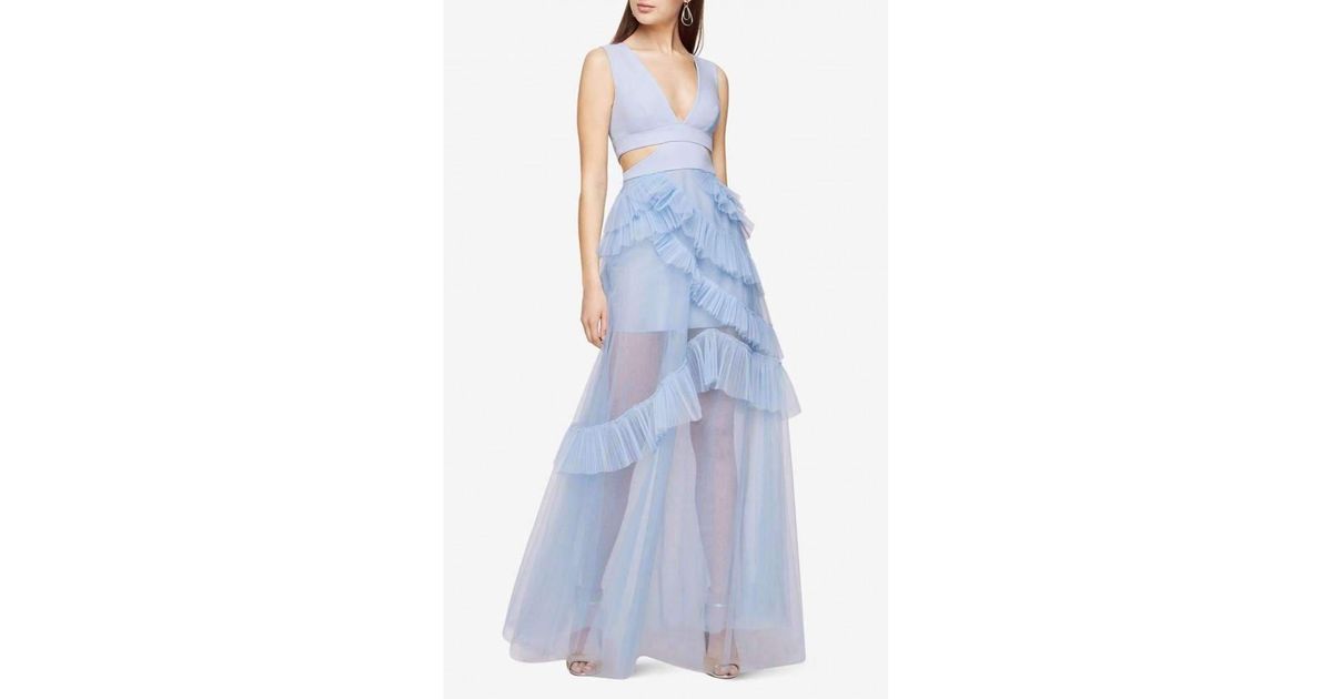 bcbgmaxazria layered tulle & mesh sleeveless corset gown
